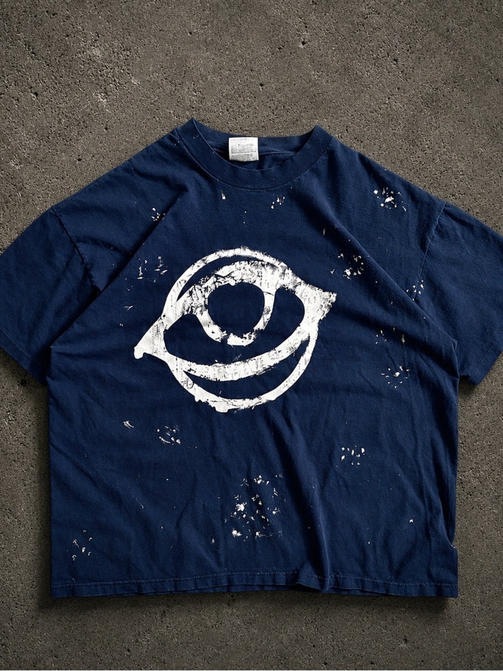 Handmade ABO Navy Graphic T-shirt With Paint Splatters